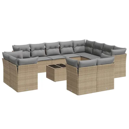 Salon de jardin avec coussins 13 pcs beige résine tressée 2