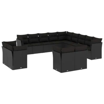 Salon de jardin avec coussins 13 pcs noir résine tressée 2