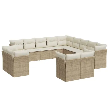 Salon de jardin avec coussins 13 pcs beige résine tressée 2