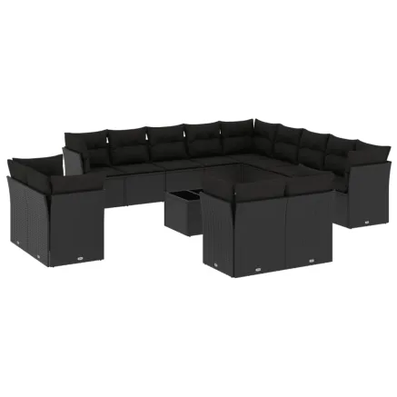 Salon de jardin avec coussins 14 pcs noir résine tressée 2