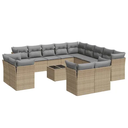 Salon de jardin avec coussins 14 pcs beige résine tressée 2
