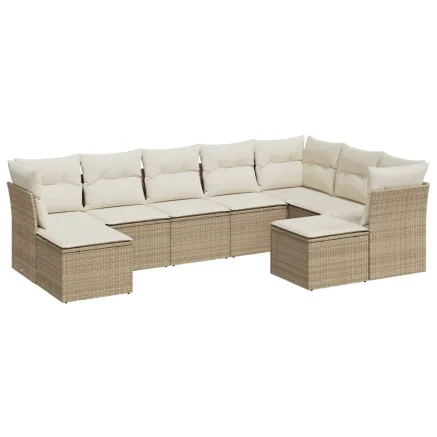 Salon de jardin avec coussins 9 pcs beige résine tressée 2