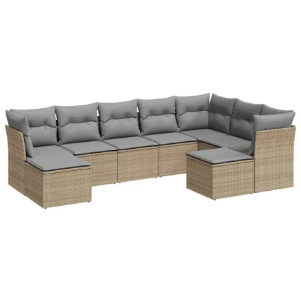 Salon de jardin avec coussins 9 pcs beige résine tressée 2
