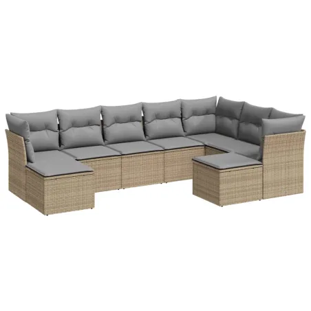 Salon de jardin avec coussins 9 pcs beige résine tressée