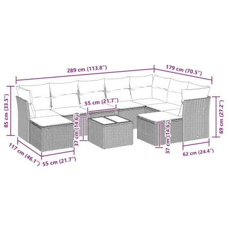 Salon de jardin 10 pcs avec coussins noir résine tressée