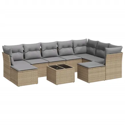 Salon de jardin avec coussins 10 pcs beige résine tressée 2