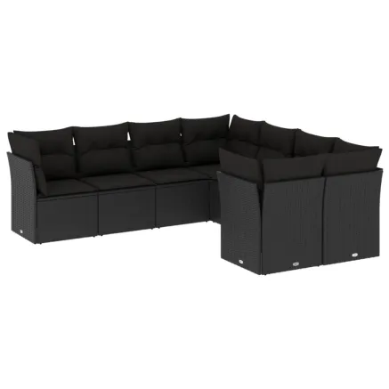 Salon de jardin 8 pcs avec coussins noir résine tressée 2