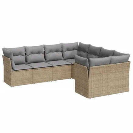 Salon de jardin avec coussins 8 pcs beige résine tressée 2