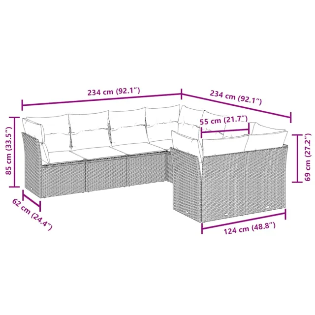 Salon de jardin 8 pcs avec coussins marron résine tressée