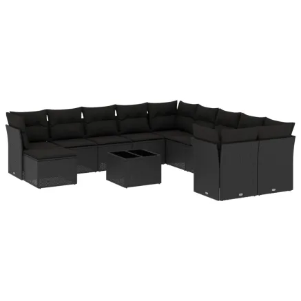 Salon de jardin 12 pcs avec coussins noir résine tressée 2