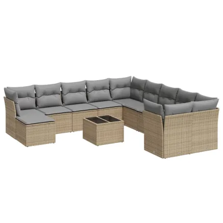 Salon de jardin avec coussins 12 pcs beige résine tressée 2