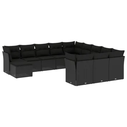 Salon de jardin 12 pcs avec coussins noir résine tressée 2