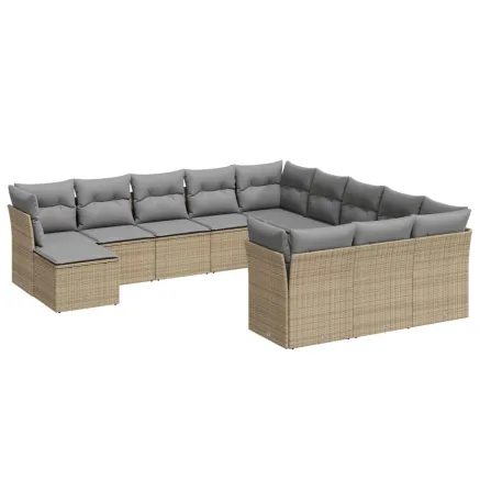 Salon de jardin avec coussins 12 pcs beige résine tressée 2