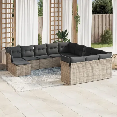 Salon de jardin avec coussins 12 pcs gris résine tressée