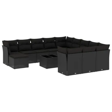 Salon de jardin avec coussins 13 pcs noir résine tressée 2