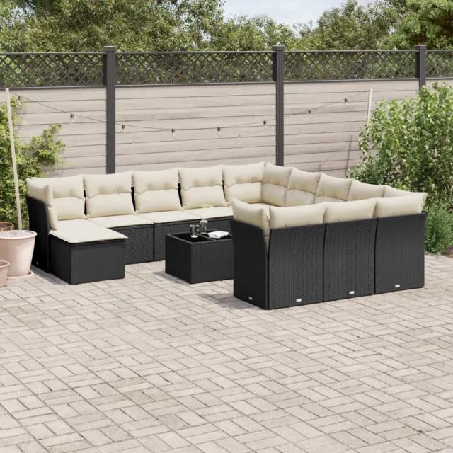 Salon de jardin avec coussins 13 pcs noir résine tressée