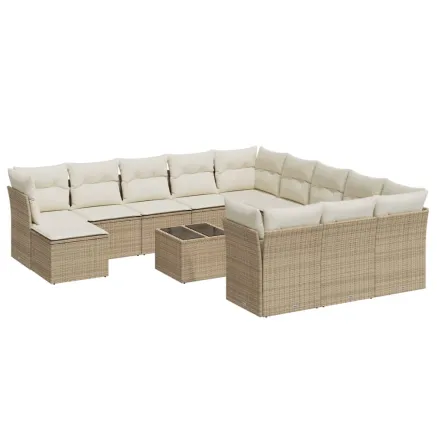 Salon de jardin avec coussins 13 pcs beige résine tressée 2