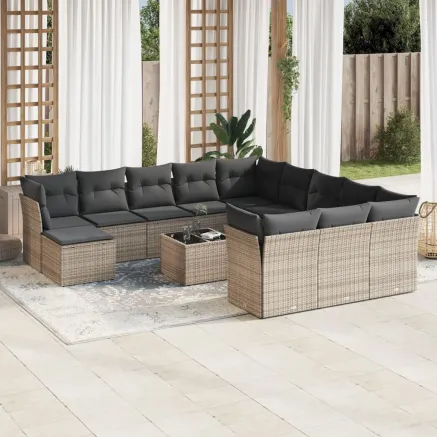 Salon de jardin avec coussins 13 pcs gris résine tressée