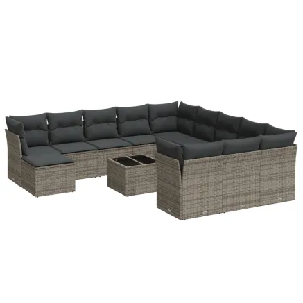 Salon de jardin avec coussins 13 pcs gris résine tressée 2