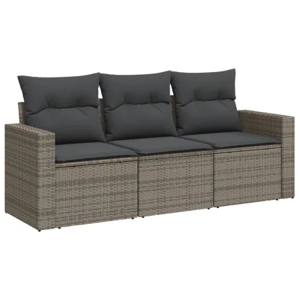 Salon de jardin avec coussins 3 pcs gris résine tressée 2