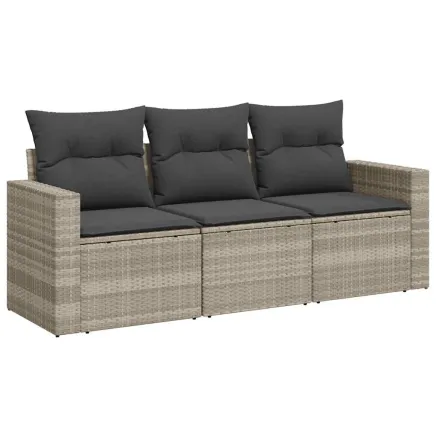 Salon de jardin avec coussins 3 pcs gris clair résine tressée 2