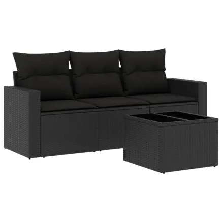 Salon de jardin 4 pcs avec coussins noir résine tressée 2