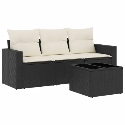 Salon de jardin 4 pcs avec coussins noir résine tressée 2