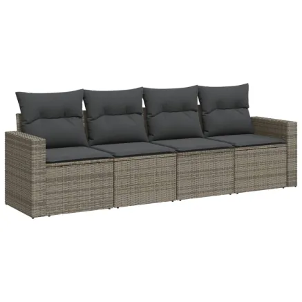 Salon de jardin 4 pcs avec coussins gris résine tressée 2