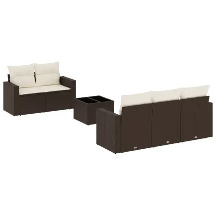 Salon de jardin avec coussins 6 pcs marron résine tressée 2