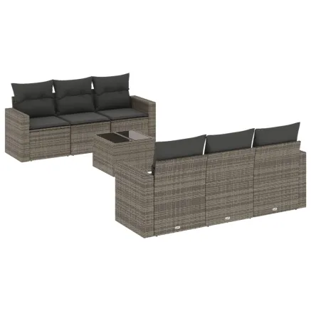 Salon de jardin avec coussins 7 pcs gris résine tressée 2