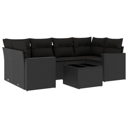 Salon de jardin 7 pcs avec coussins noir résine tressée 2