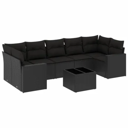 Salon de jardin 8 pcs avec coussins noir résine tressée 2