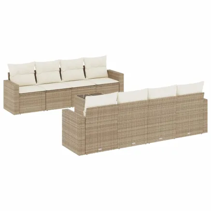 Salon de jardin avec coussins 9 pcs beige résine tressée 2