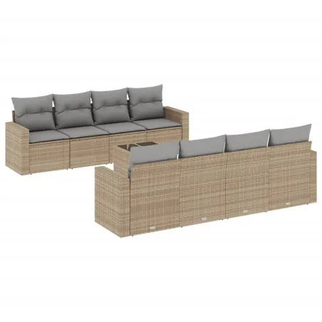 Salon de jardin avec coussins 9 pcs beige résine tressée