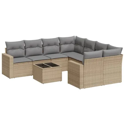 Salon de jardin avec coussins 9 pcs beige résine tressée 2