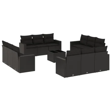 Salon de jardin avec coussins 13 pcs noir résine tressée 2