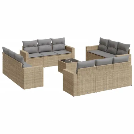 Salon de jardin avec coussins 13 pcs beige résine tressée 2
