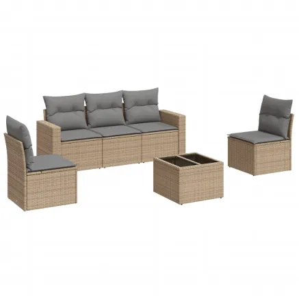 Salon de jardin avec coussins 6 pcs beige résine tressée 2