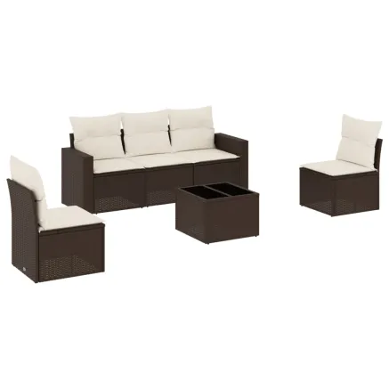 Salon de jardin avec coussins 6 pcs marron résine tressée 2