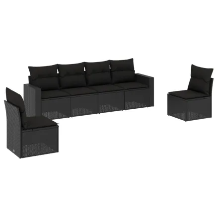 Salon de jardin 6 pcs avec coussins noir résine tressée 2