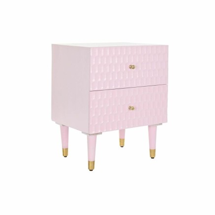 Table de Nuit DKD Home Decor 52 x 42 x 65 cm Métal Rose clair Bois de
