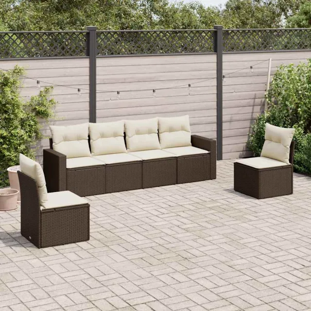 Salon de jardin avec coussins 6 pcs marron résine tressée