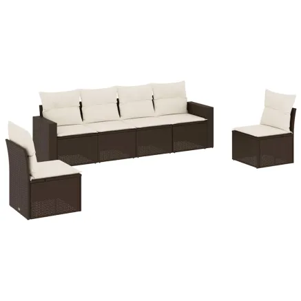 Salon de jardin avec coussins 6 pcs marron résine tressée 2