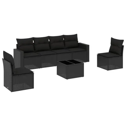 Salon de jardin 7 pcs avec coussins noir résine tressée 2