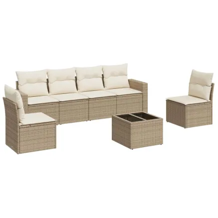 Salon de jardin avec coussins 7 pcs beige résine tressée 2