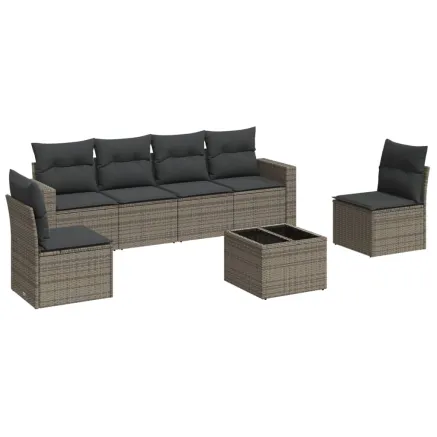 Salon de jardin avec coussins 7 pcs gris résine tressée 2