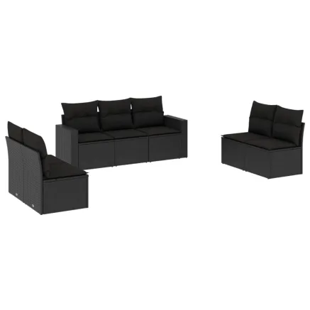 Salon de jardin 7 pcs avec coussins noir résine tressée 2