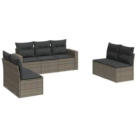 Salon de jardin avec coussins 7 pcs gris résine tressée 2