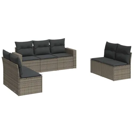 Salon de jardin avec coussins 7 pcs gris résine tressée