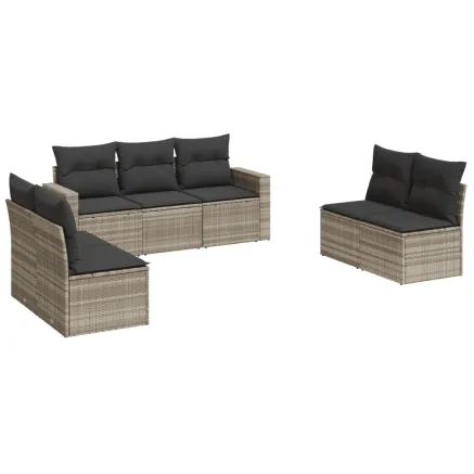 Salon de jardin avec coussins 7 pcs gris clair résine tressée 2